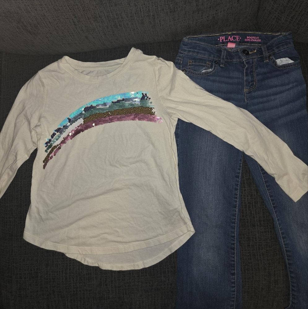 The Children's Place Bootcut Jeans &  Cream Sequin Top